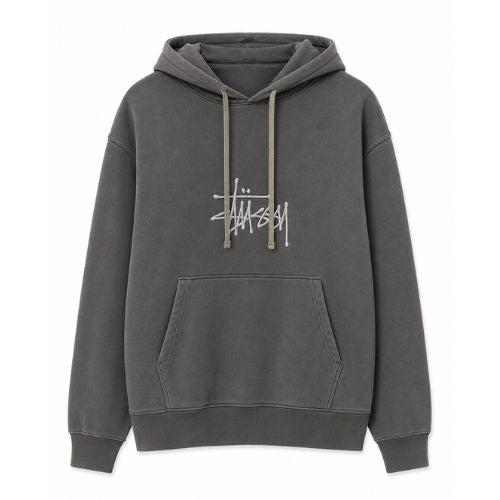 Stüssy Basic Hoodie Logo Pigment Dyed Charcoal Grey