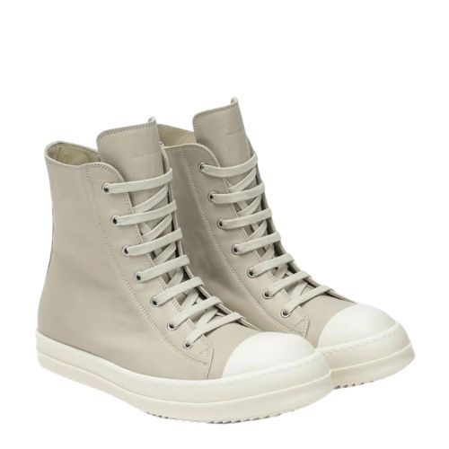 Rick Owens Leather High Top Sneakers Beige