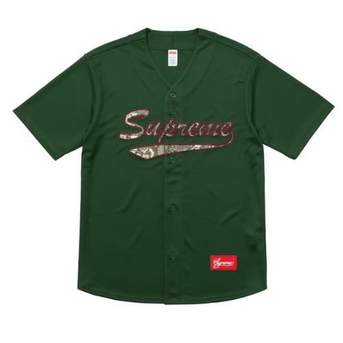 緑 L supreme script logo baseball jersey Supreme Snake Script Logo Baseball Jersey Dark Green – Bandeja de