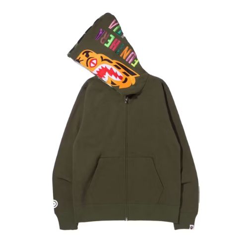 BAPE Tiger Full Zip Hoodie (FW21) Olivedrab