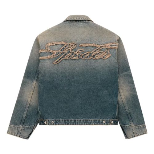 Sp5der Script Denim Work Jacket Light Wash Denim