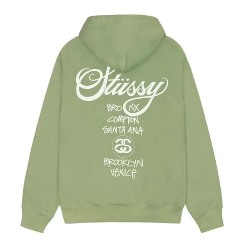 Stüssy World Tour Zip Hoodie Moss