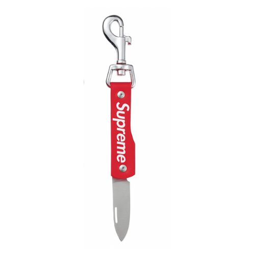 Supreme Leather Clip Knife Red