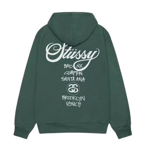 Stüssy World Tour Pigment Dyed Hoodie Forest