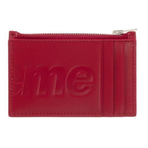 Supreme Leather Zip Card Holder Red
