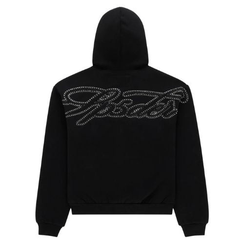 Sp5der Rhinestone Script Full Zip Hoodie Black