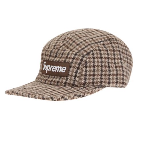 Supreme Houndstooth Wool Camp Cap Tan