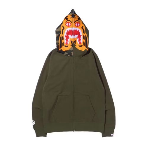 BAPE Tiger Full Zip Hoodie (FW21) Olivedrab