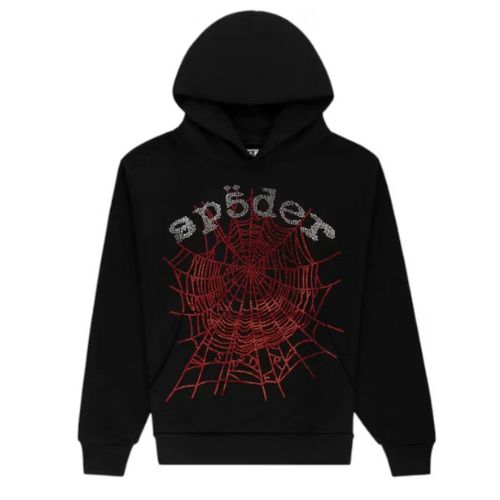 Sp5der Rhinestone OG Web V2 Hoodie Black