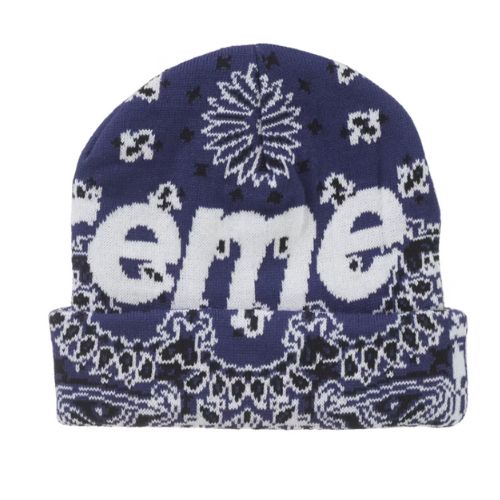 Supreme Bandana Big Logo Beanie Blue