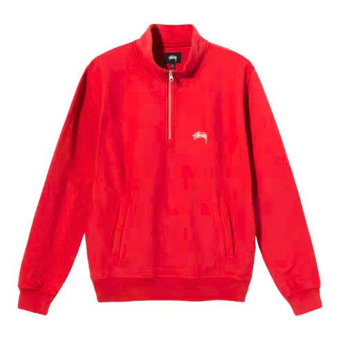Stüssy Stock Logo Half Zip Red