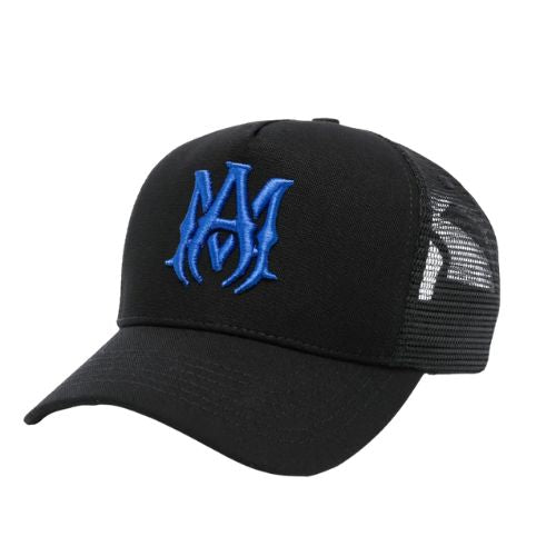 AMIRI MA Logo Trucker Hat Black/Blue Cap