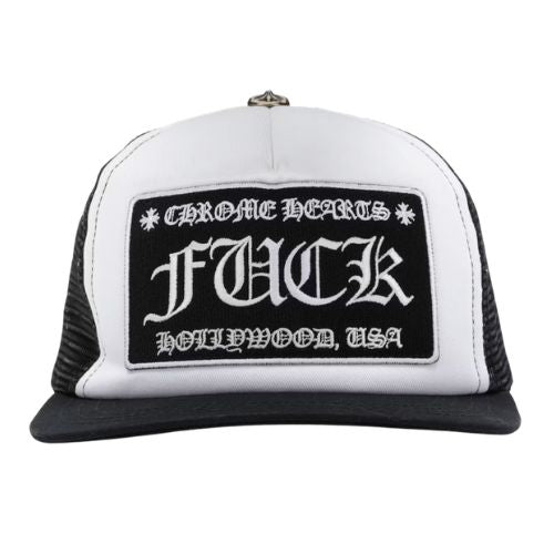 Chrome Hearts FUCK Hollywood Trucker Hat Black/White