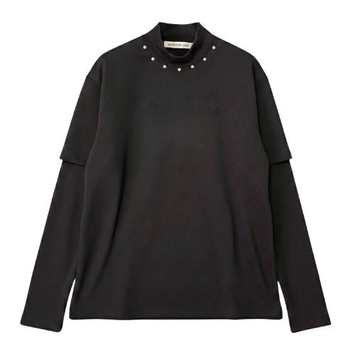 bandeja de plata doble manga t-shirt negra