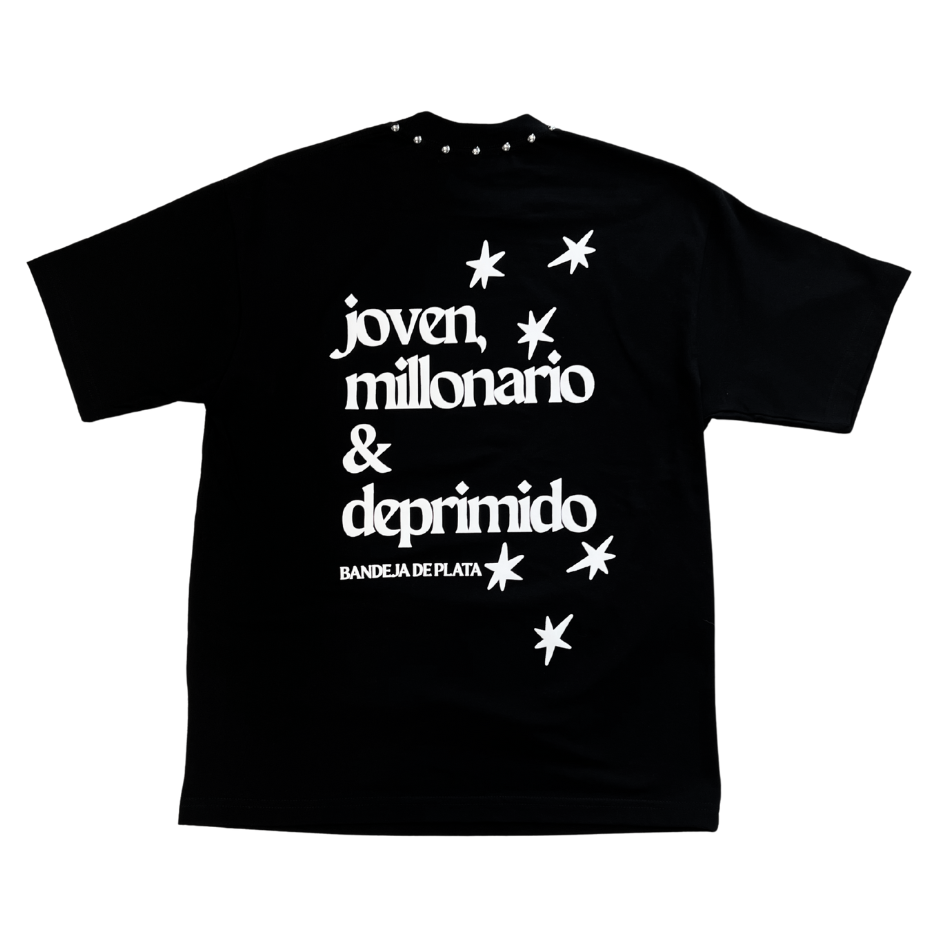 bandeja de plata "Joven Millonario & Deprimido" Tee Black