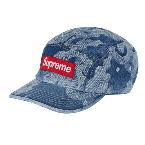 Supreme Flames Jacquard Denim Camp Cap Washed Indigo