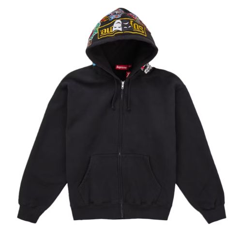 Supreme Patches Zip Up Hooded Sweatshirt Black
