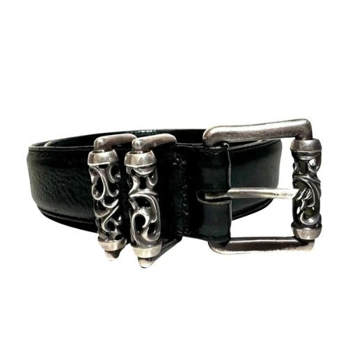 Chrome Hearts Double Roller Silver Leather Belt