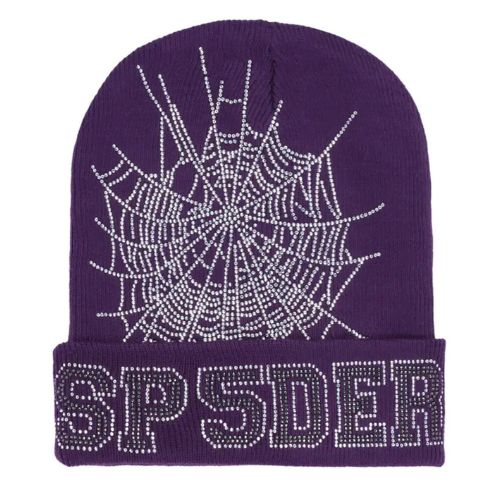 Sp5der Web Rhinestone Beanie Purple