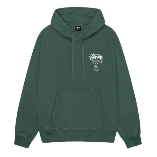 Stüssy World Tour Pigment Dyed Hoodie Forest