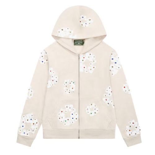 Denim Tears Rhinestone Cotton Zip-Up Hoodie with Crown