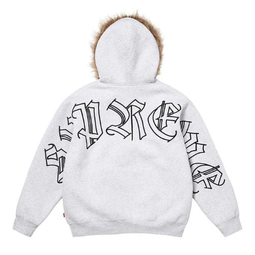 Supreme Faux Fur Zip Up Hooded Sweatshirt Heather Grey