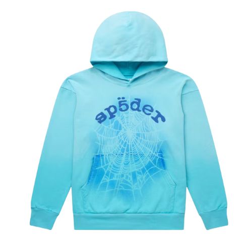 Sp5der OG Web V2 Spray Paint Hoodie, Light Blue