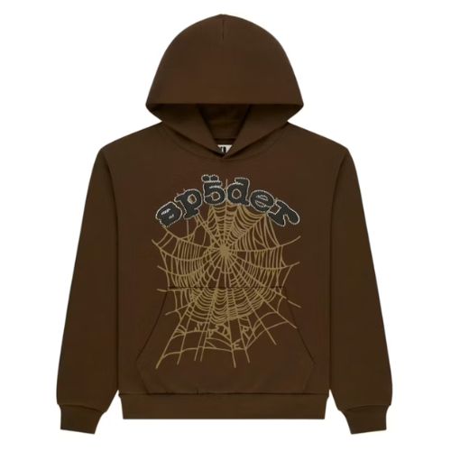 Sp5der Brown OG Web Rhinestone Hoodie Brown