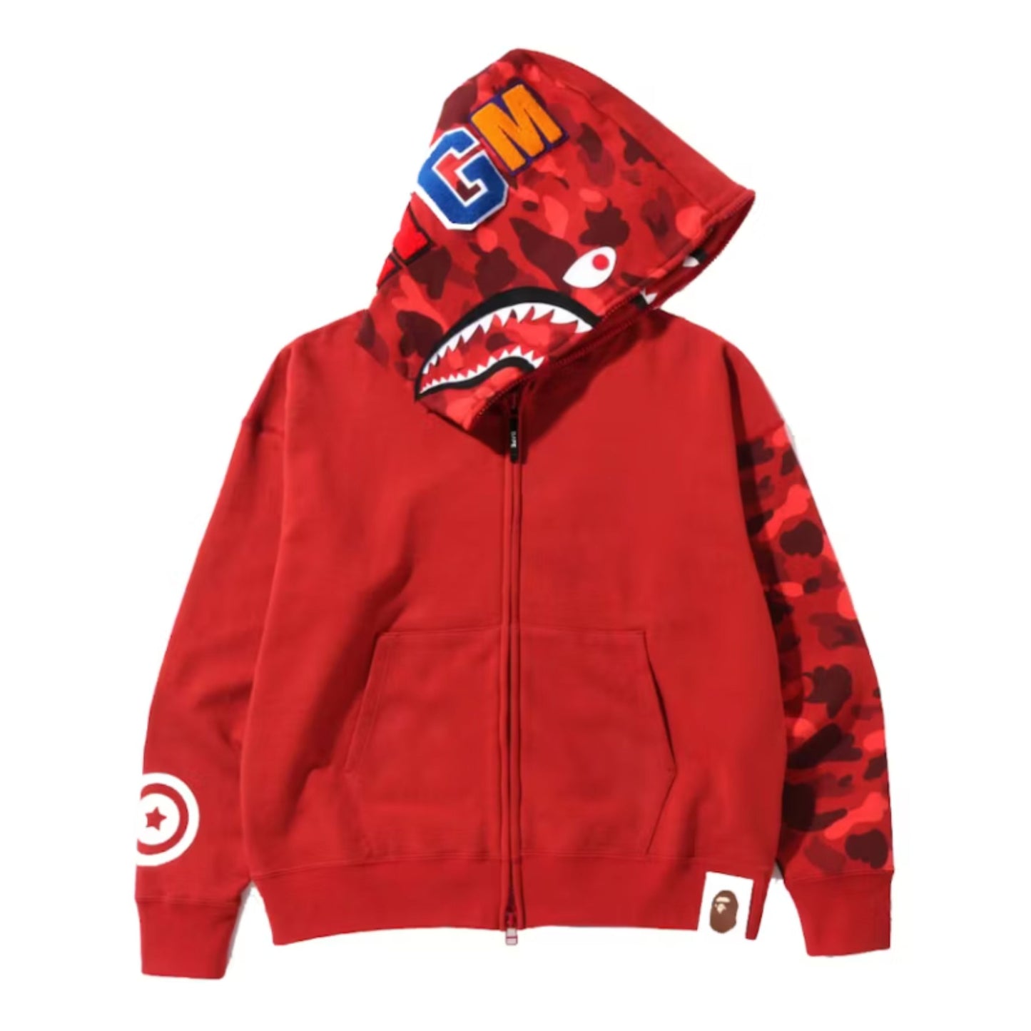 BAPE Camuflaje Giant Shark Hoodie Loose Fit Full Zip Red