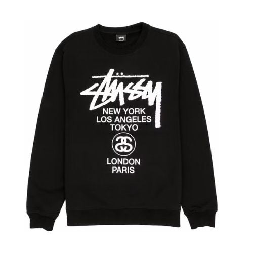 Stüssy World Tour Black Crew Neck