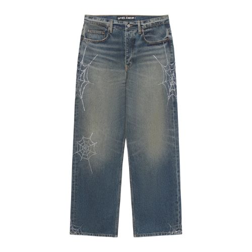 Sp5der Rhinestone Web Denim Jeans Indigo