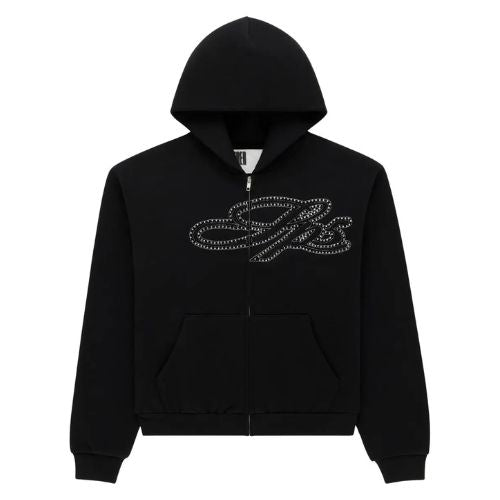 Sp5der Rhinestone Script Full Zip Hoodie Black