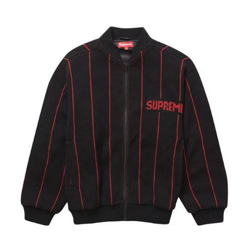 Supreme Pinstripe Varsity Zip Up Sweater Black