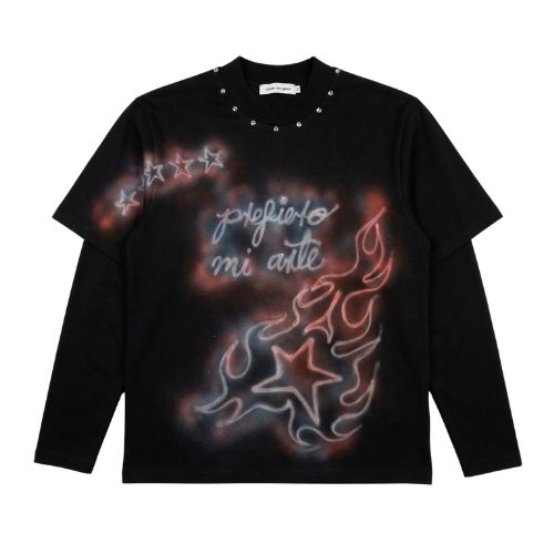 bandeja de plata doble manga t-shirt negra ft. mango