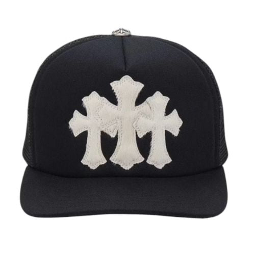 Chrome Hearts White Cemetery Cross CH Trucker Hat Black
