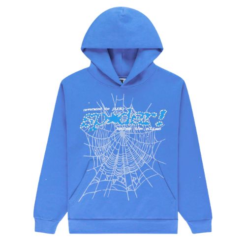 Sp5der Rhinestone Punk V2 Hoodie Blue