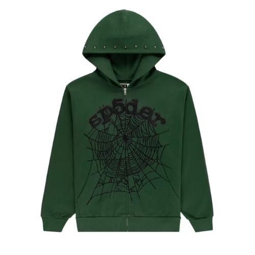 Sp5der OG Web Studded Zip-Up Hoodie Green