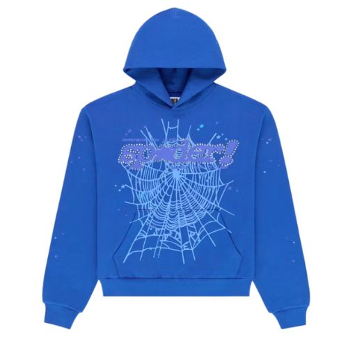 Sp5der Rhinestone Punk V2 Hoodie Blue