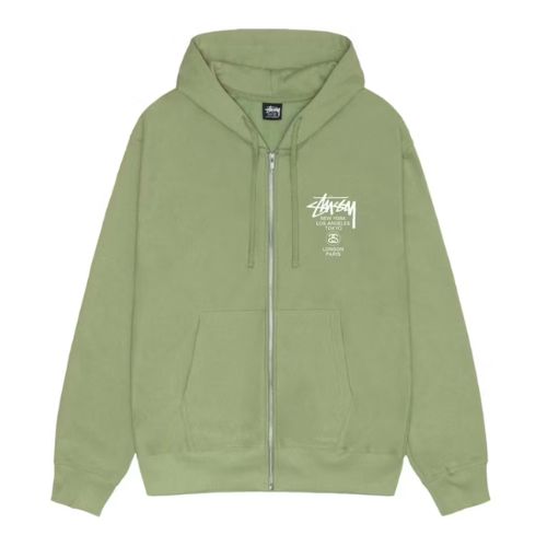 Stüssy World Tour Zip Hoodie Moss