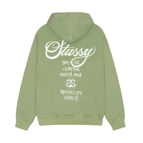 Stüssy World Tour Zip-Up Hoodie Moss