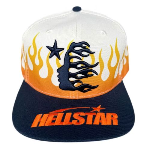 Hellstar Flame Vintage Snapback Cap Cream/Navy Blue
