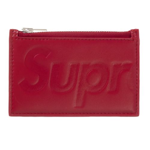 Supreme Leather Zip Card Holder Red