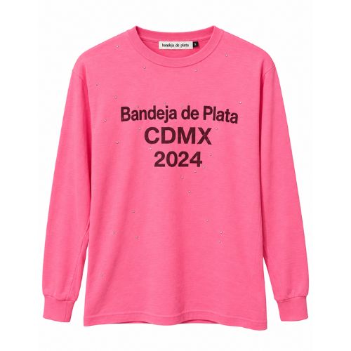 bandeja de plata playera manga larga brillos rosa