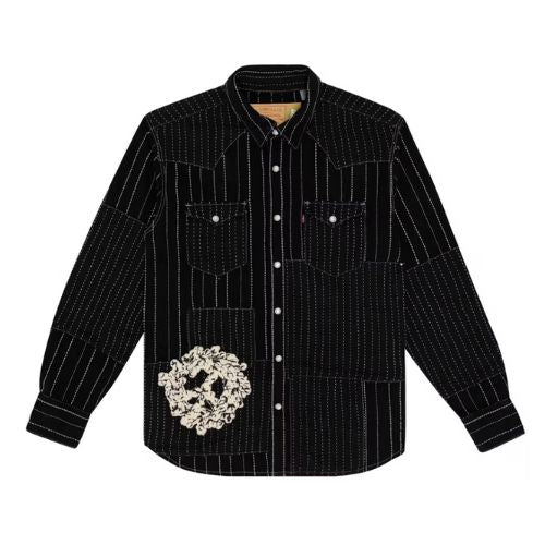 Denim Tears Peace Patchwork Western Button Up Black