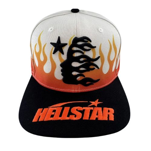 Hellstar Unreleased Vintage Flame Snapback Hat Cream Black
