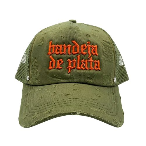 bandeja de plata gorra de camionero verde/naranja