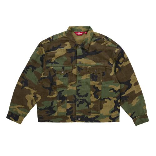 Supreme Jacquard Logos Denim Jacket Woodland Camo
