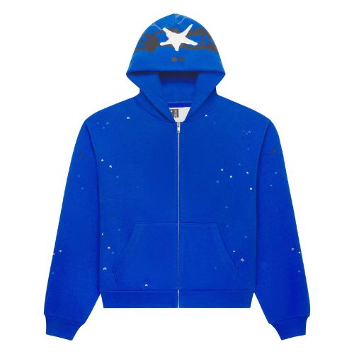 Sp5der Heavy Web Full Zip Hoodie Tory Blue
