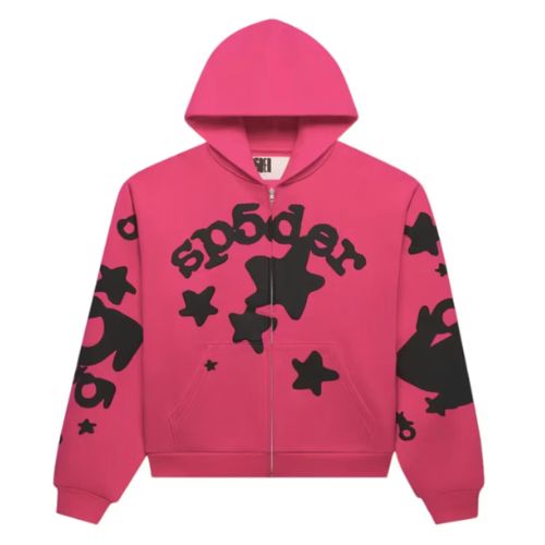 Sp5der Beluga Zip Up Hoodie Pink