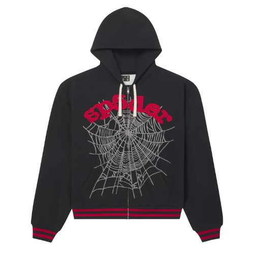 Sp5der OG Logo Stripe Zip Hoodie Onyx